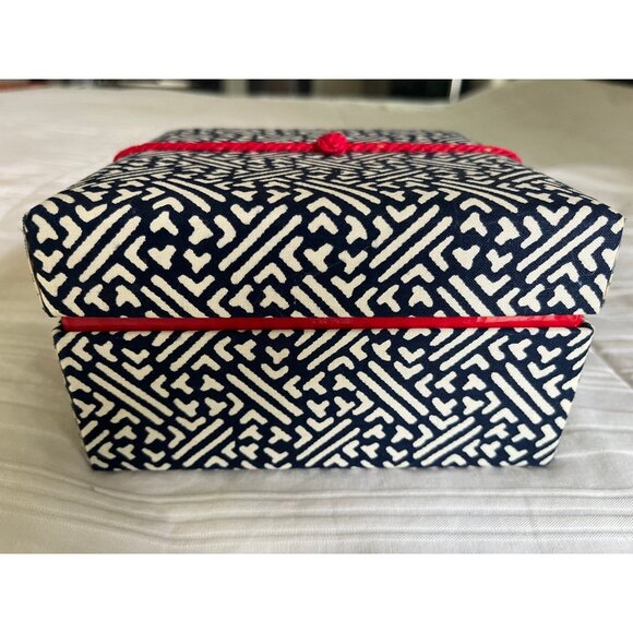 Vtg Indigo Blue and White Fabric Covered Box with Chinese Key Pattern - Picture 1 of 8
